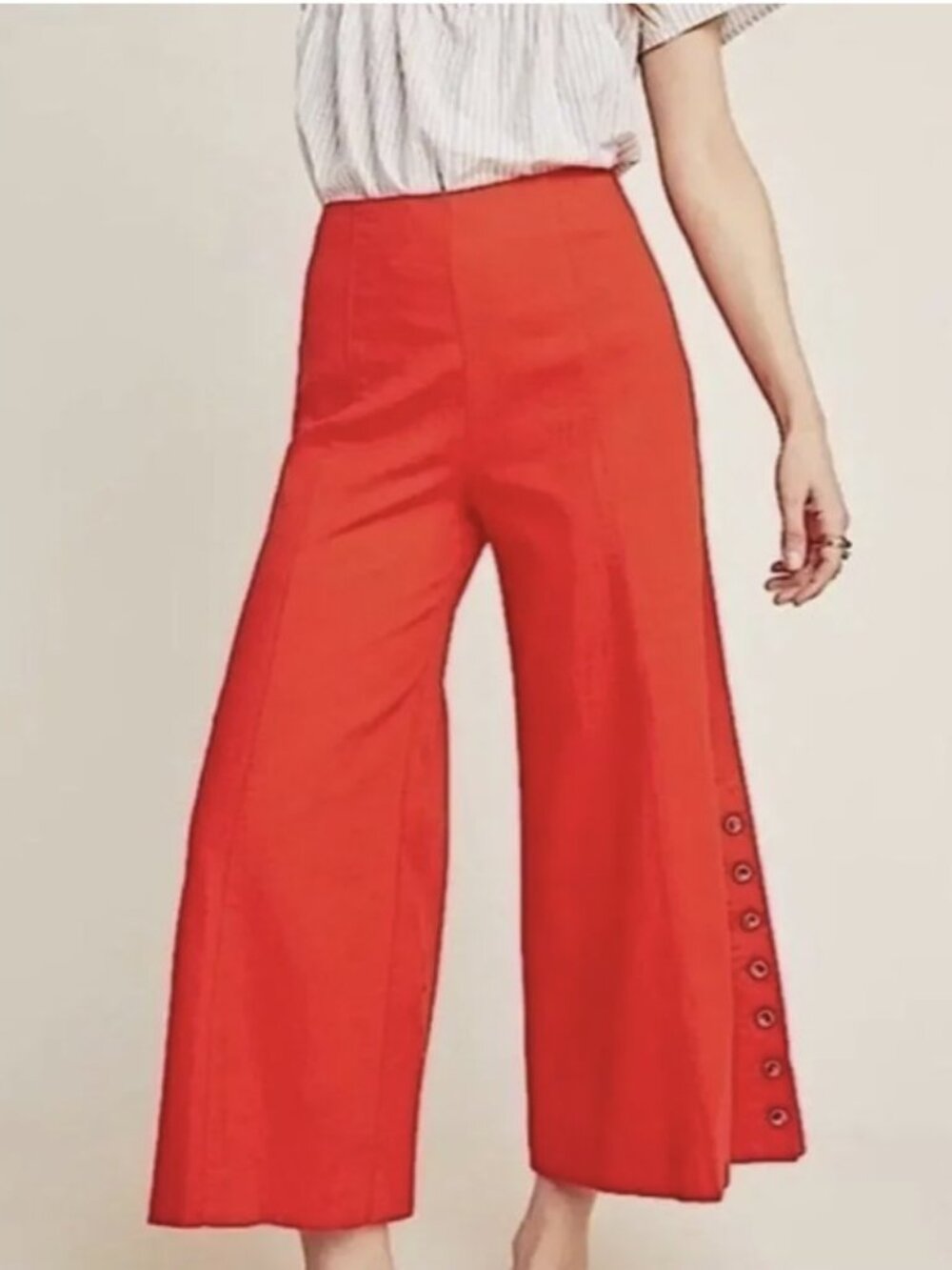 By Anthropologie High Rise Linen Blend Culotte Wide Leg Pant Size 4